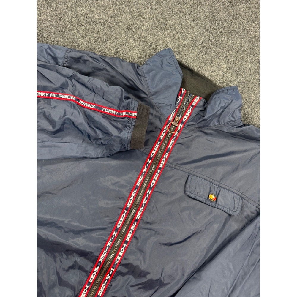 VTG 90s Tommy Hilfiger Jeans Windbreaker Jacket XL Spellout Tape Flag